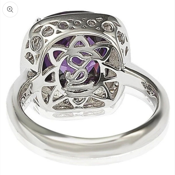 🔹️Suzy Levian🔹️ Sterling Silver Purple and White Cubic Zirconia Halo Ring - Picture 2 of 8